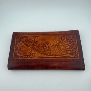Embossed Brown Leather Wallet with‎ Fish Design